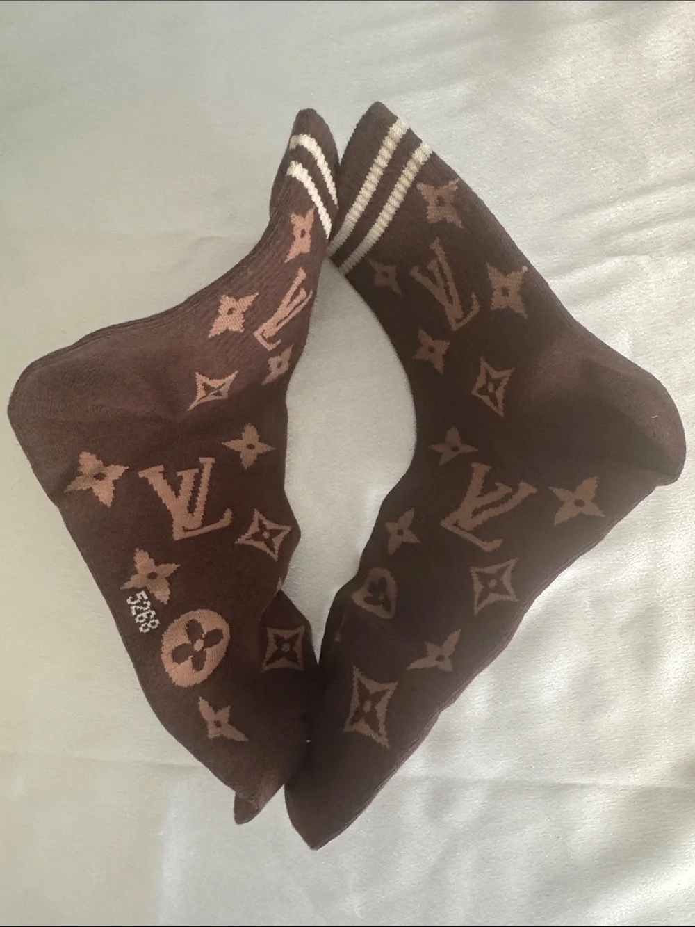 New! Luxury Louis Vuitton Monogram Brown Men's Crew Socks